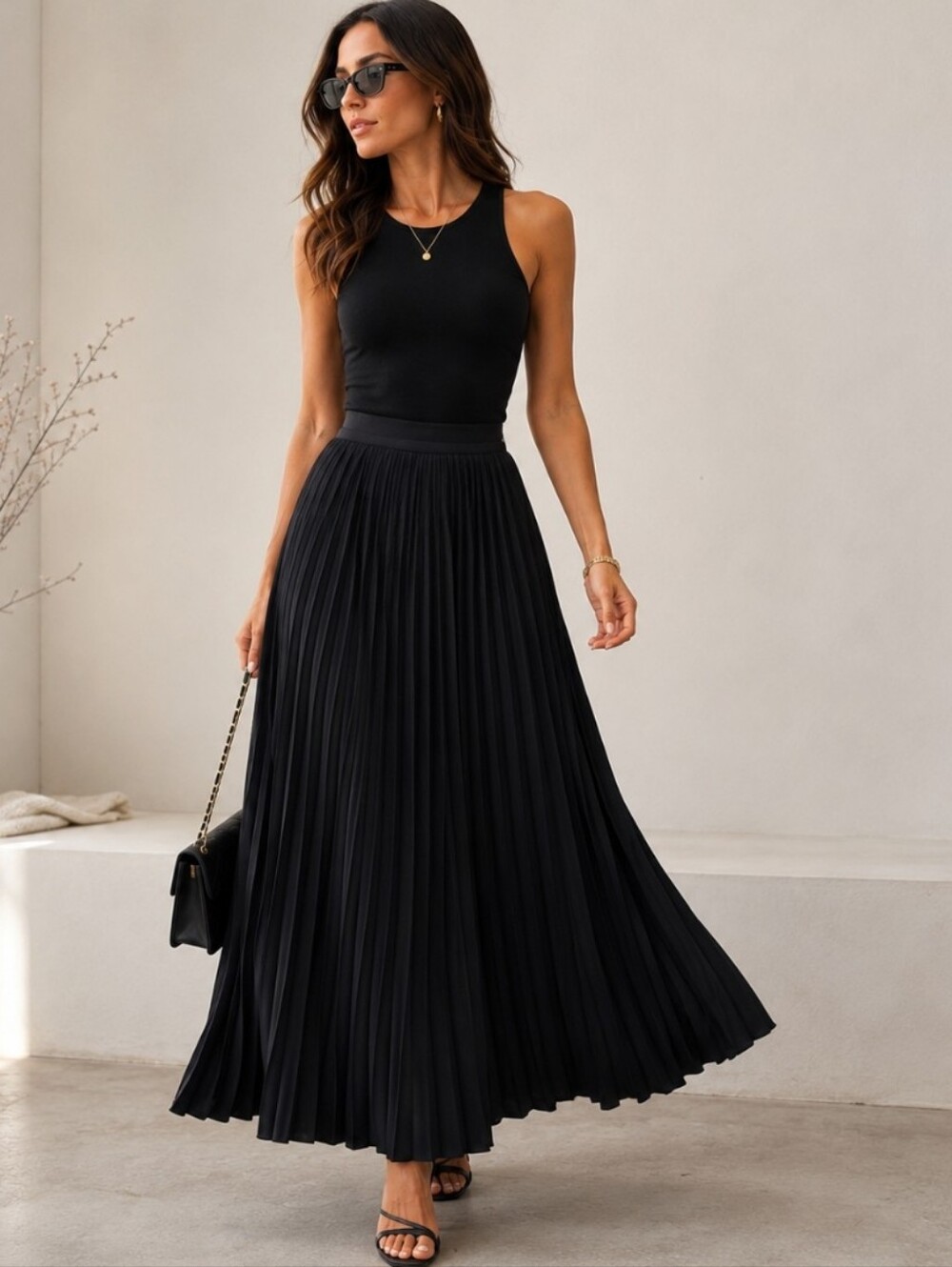 Lanvin Pleated Soft Wool Maxi Black Skirt